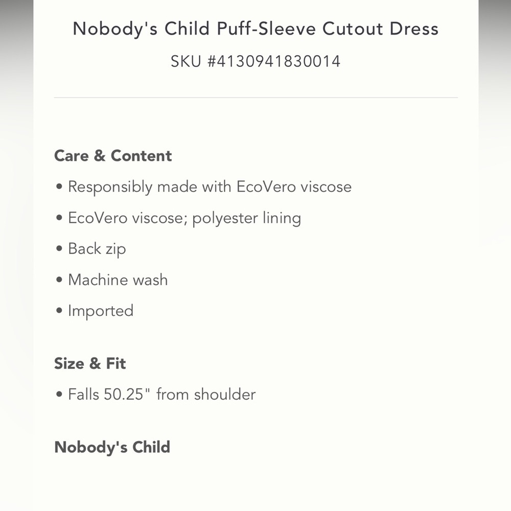 Anthropologie NWT Nobody's Child Puff-Sleeve
Cutout Dress Size 14. - Picture 6 of 8